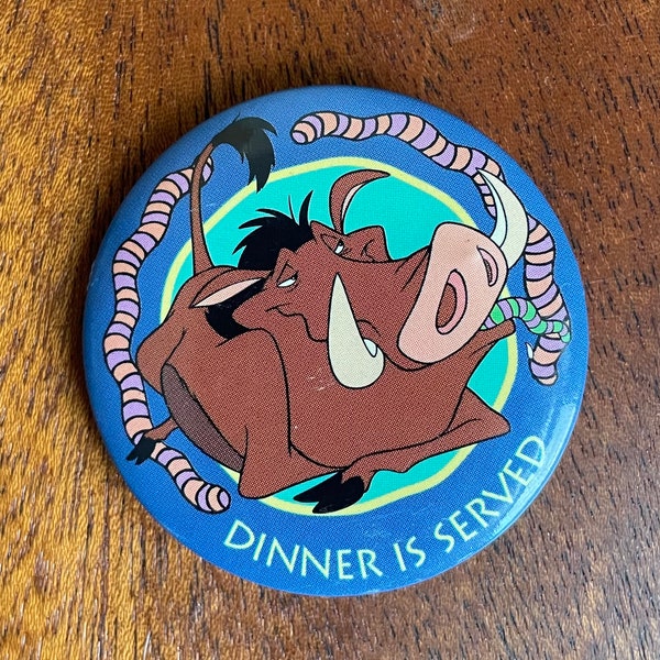 Vintage 1990s Pumbaa Pinback Button // Walt Disney’s The Lion King // Dinner is Served Warthog