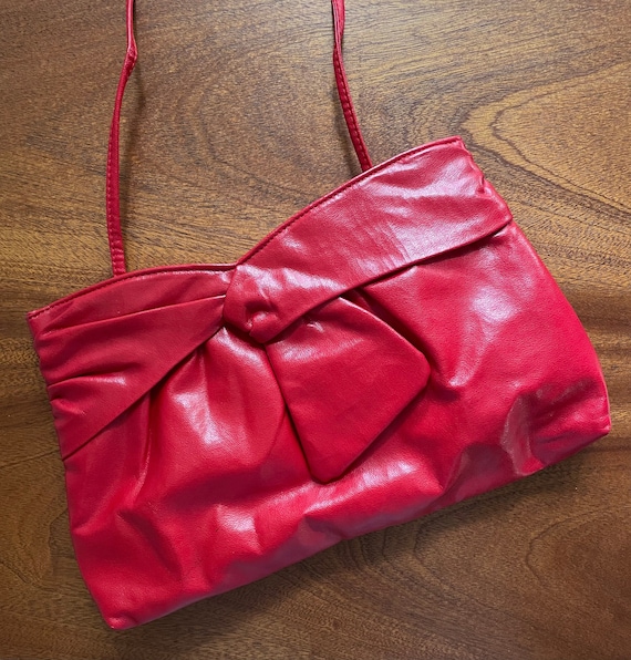 Vintage 1980s Faux Red Leather Cross Body Purse