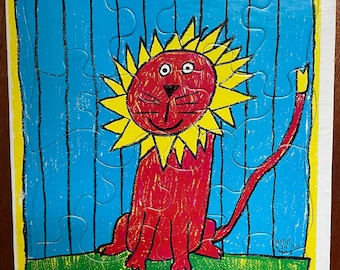 Rompecabezas vintage de Playskool // Colección de arte infantil Rompecabezas de cartón Red Lion