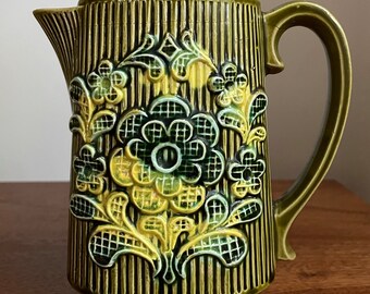 Vintage Green and Yellow Ceramic Coffee Pot // Made in Japan