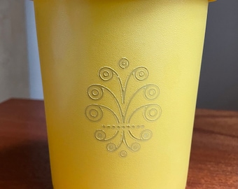 Vintage Servalier Tupperware // Golden Canister with Fleur de Lis and Clear Starburst Lid