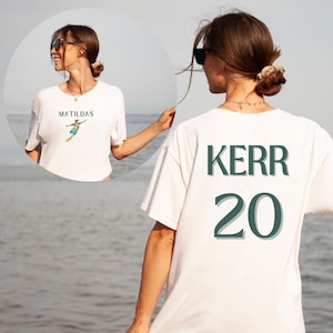 Sam Kerr Matildas Unisex Heavy Cotton T Shirt, Front and Back Print, White, Sand, Sport Grey, Ash