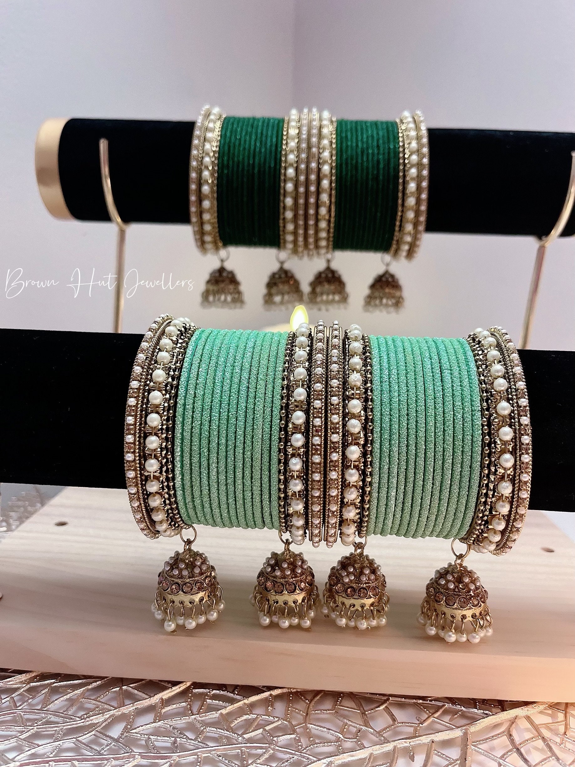 Green Bangles Set Size 2x6, 2x8 | Indian Jewelry | Indian Choorhiyaan | South Asian Jewelry | INDIAN KANGAN | Light/Dark green Bangles