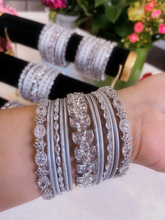 Silver Bangles Set: Indian Kangan Jewelry, Sizes 2x6, 2x8 - Etsy