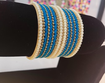 Teal Blue Indian Bangles 2x4 size - Indian Jewelry | Indian Choorhiyaan | South Asian Jewelry | INDIAN KANGAN | Blue Bangles | Velvet