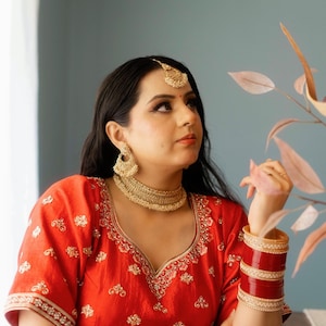 Bridal GOLD Necklace, Earrings & Tikka Set | Indian Jewelry | South Asian Jewelry | Tikka | Golden Necklace Set Bridal | Gold Necklace