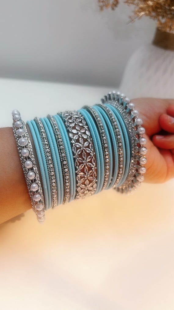 Sky Blue Bangles Set Size 2x6, 2x8 | Indian Jewelry | Sky