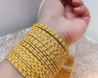Yellow Matte Bangle Set: Indian Choorhiyaan Jewelry