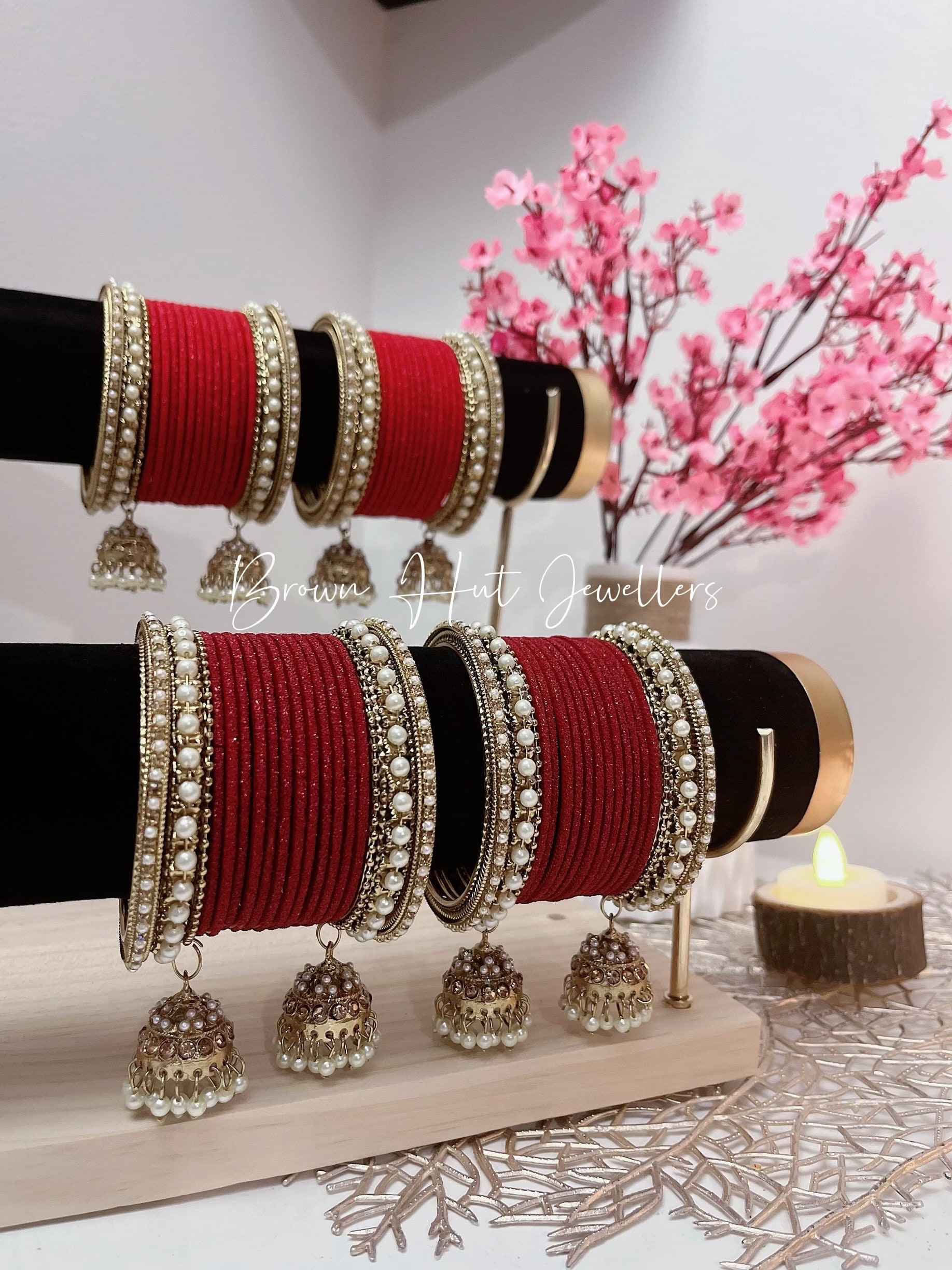 Red and golden bangles set discount