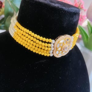 YELLOW Choker Necklace, Earrings & Tikka Set | Indian Jewelry | South Asian Jewelry | Tikka | Earrings | Simple Choker Necklace | Partywear
