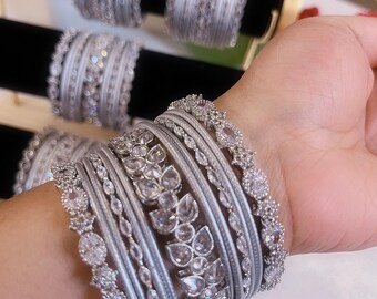 Silver Bangles Set: Indian Kangan Jewelry, Sizes 2x6, 2x8 - Etsy