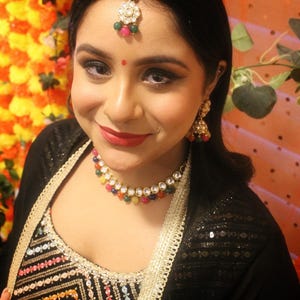 MULTICOLOR Choker Kundan Necklace, Earrings & Tikka Set | Indian Jewelry | South Asian Jewelry | Tikka | Earrings | Partywear | Choker Set