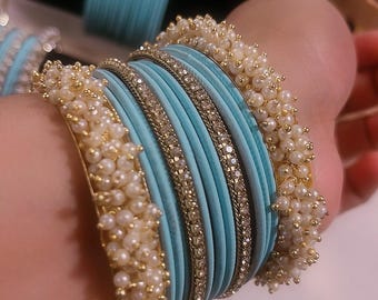 Sky Blue Bangles Set | Light Blue Indian Bangles - Indian Jewelry | Indian Choorhiyaan | South Asian Jewelry | Sky Blue Bangles