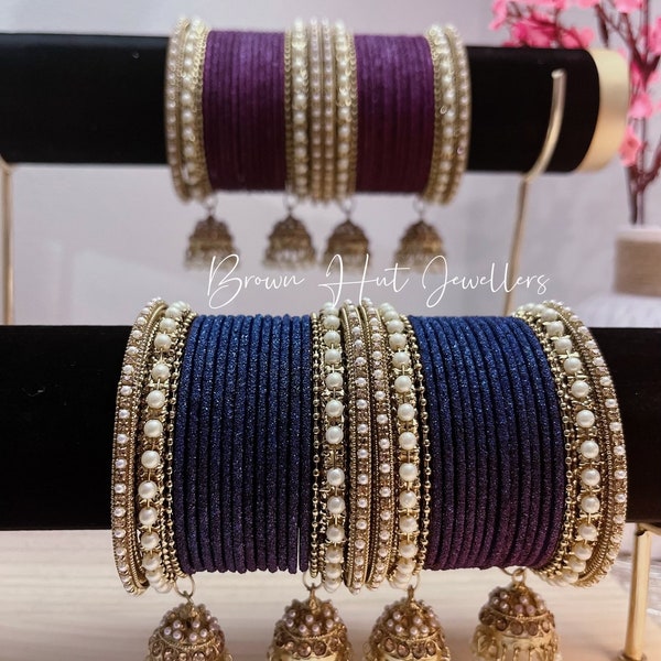Purple Bangles Set Size 2x6, 2x8 | Indian Jewelry | Indian Choorhiyaan | South Asian Jewelry | Dark Purple Bangles | Midnight Blue Bangles