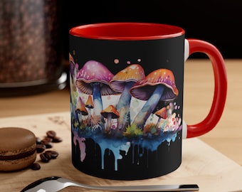 Caneca de Cogumelo em Aquarela: Copo de Cerâmica com Fungos Excêntricos