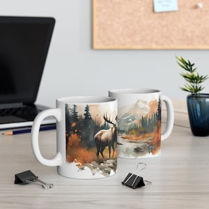 Majestätisch Elch Line Art Becher, rustikale Blockhaus Kaffeetasse, Elch Kunst