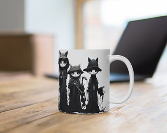 Charming Halloween Cat Mug , Black Cat Magic in a Coffee Cup