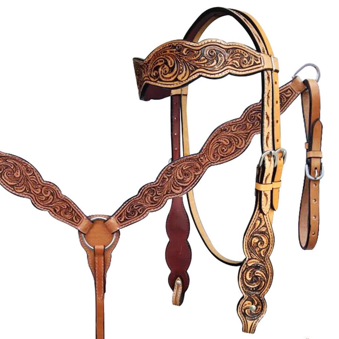 Western Saddle Horse Headstall Bridle Breast Collar Reins Tack Etsy