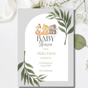 Greenery Safari Baby Shower Invitation
