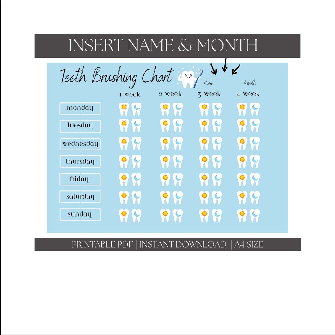 Printable Teeth Brushing Chart Brush Your Teeth Boho Tooth Chart Kids Routine Monthly Reminder ...