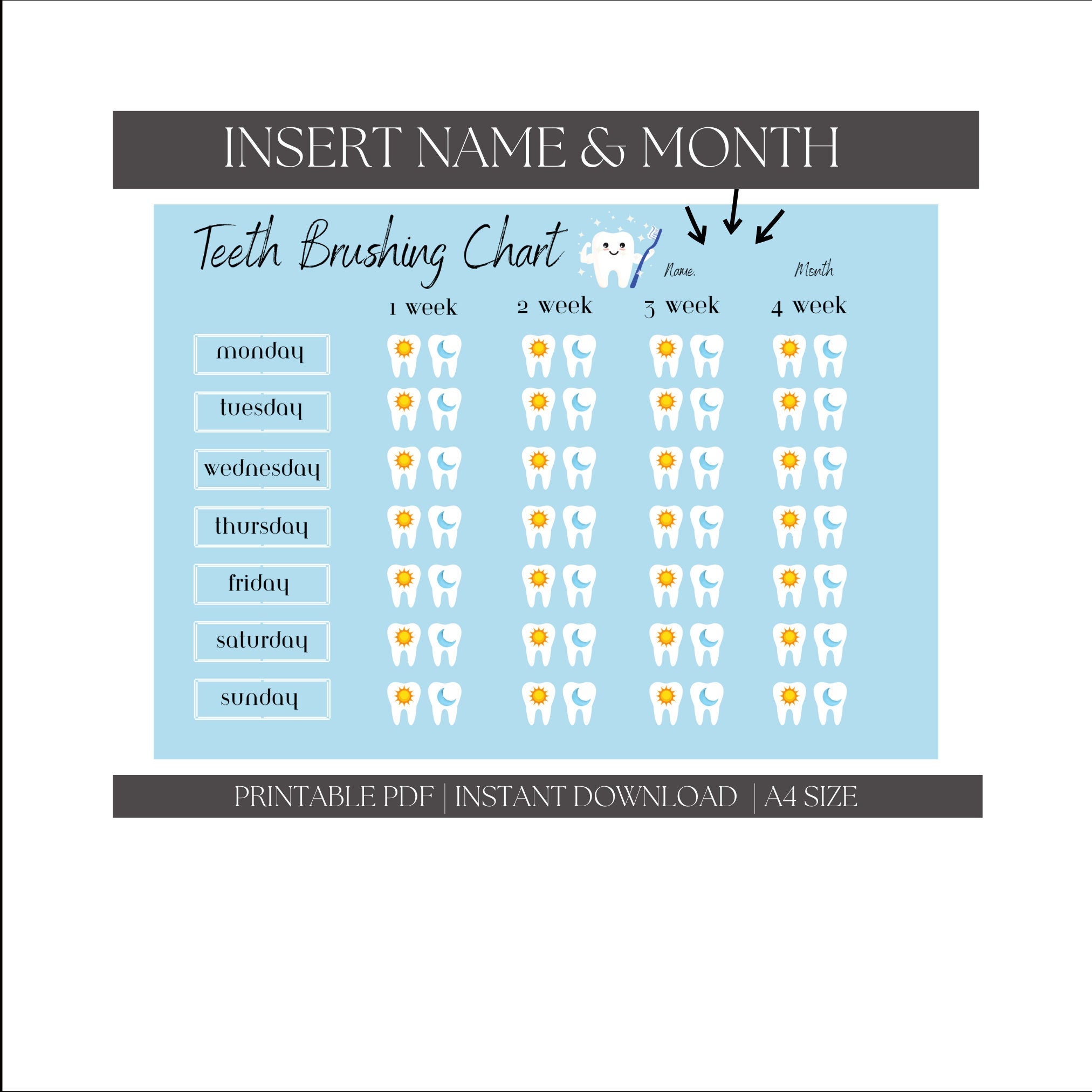 Printable Teeth Brushing Chart Brush Your Teeth Boho Tooth Chart Kids Printable Teeth Brushing Chart Brush Your Teeth Boho Tooth Chart Kids