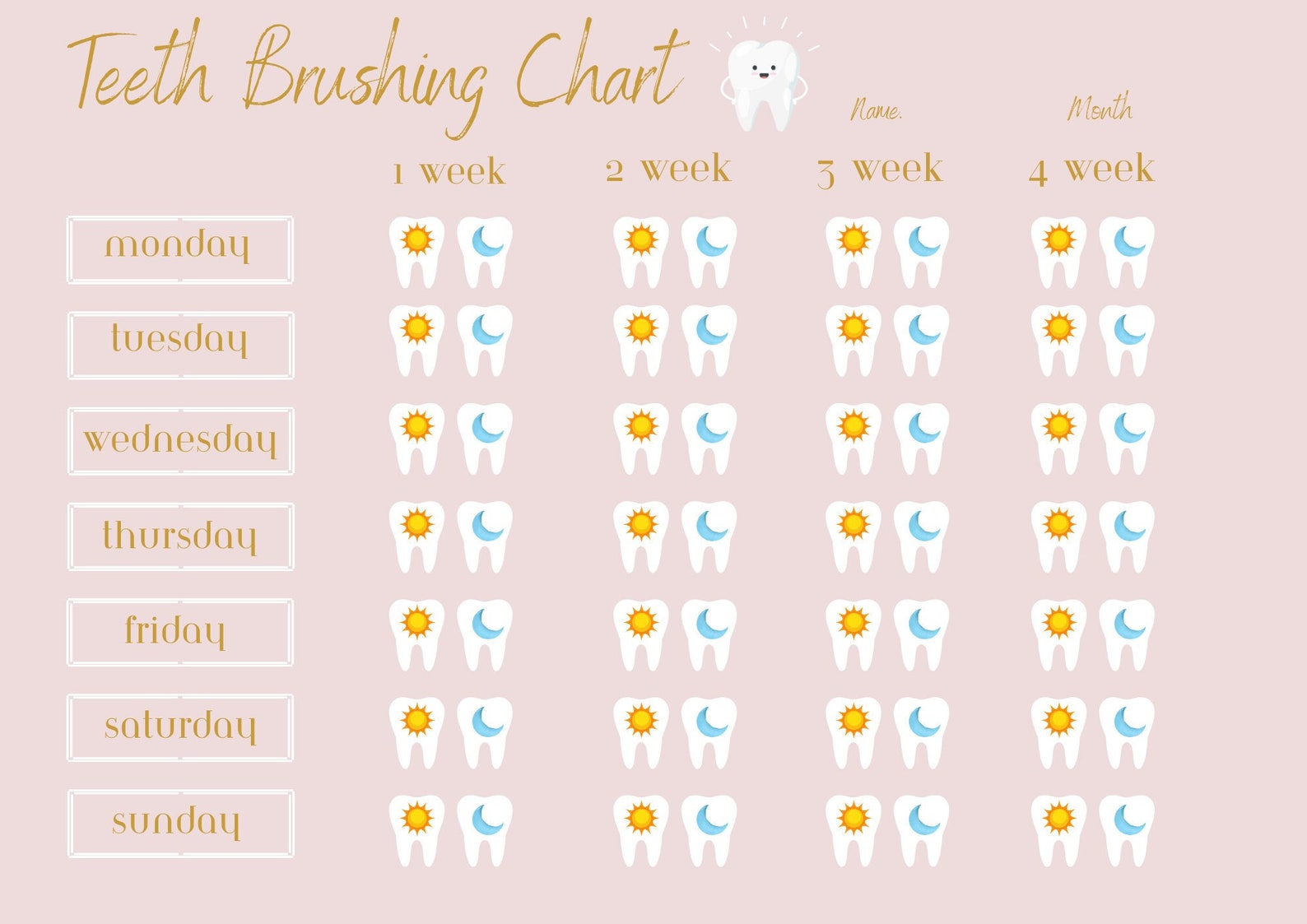Printable Teeth Brushing Chart Brush Your Teeth Boho Tooth Chart Kids ...