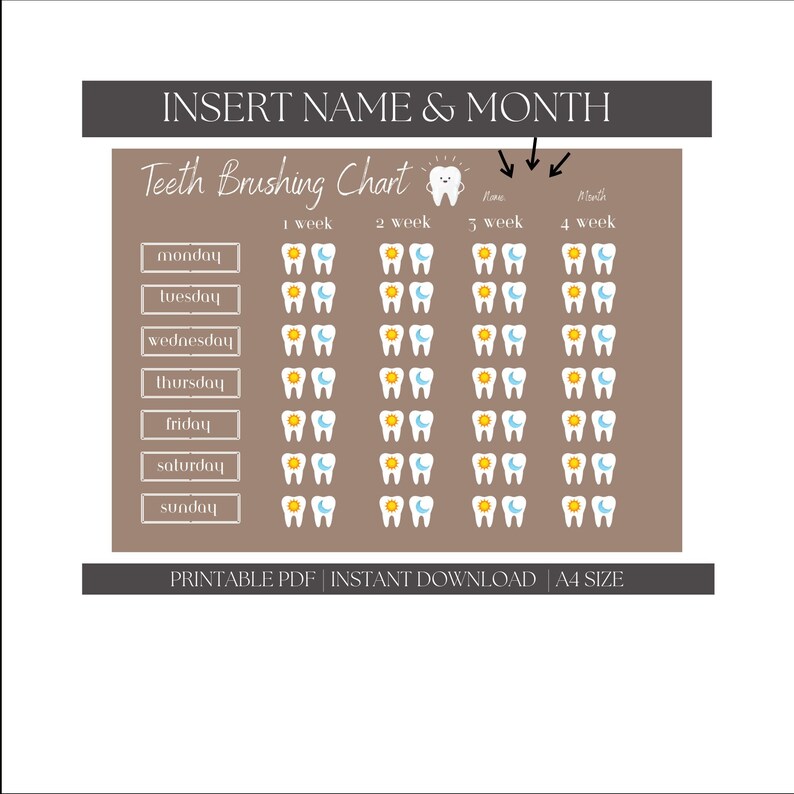 Printable Teeth Brushing Chart Brush Your Teeth Boho Tooth Chart Kids Printable Teeth Brushing Chart Brush Your Teeth Boho Tooth Chart Kids