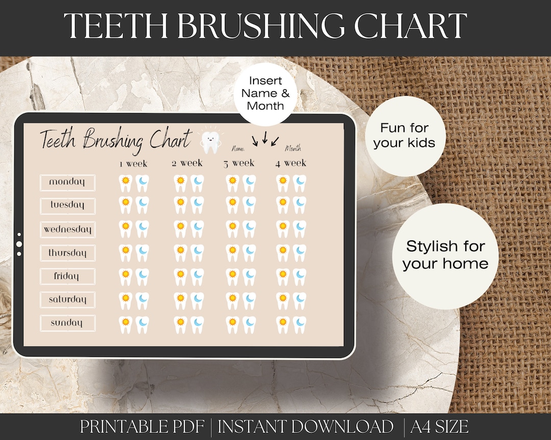 Printable Teeth Brushing Chart Brush Your Teeth Boho Tooth Chart Kids ...
