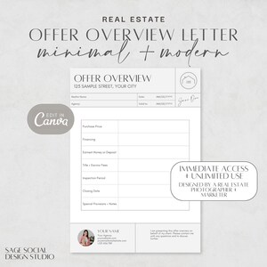 Real Estate Offer Overview Cover Letter Document | Minimal Modern | Contract Highlights | Offer Summary | Marketing Selling Realtor Design