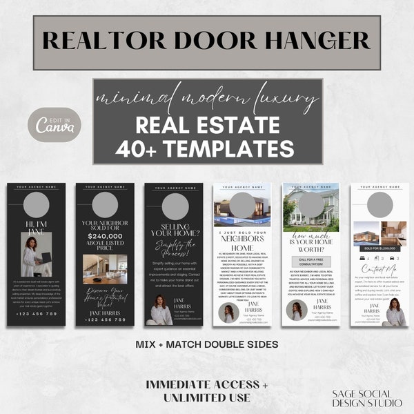 Real Estate Door Hangers 40+ | Realtor Door Hanger Farming Door Knocker Marketing Neighborhood Flyer Door Tag | Minimal Modern Templates