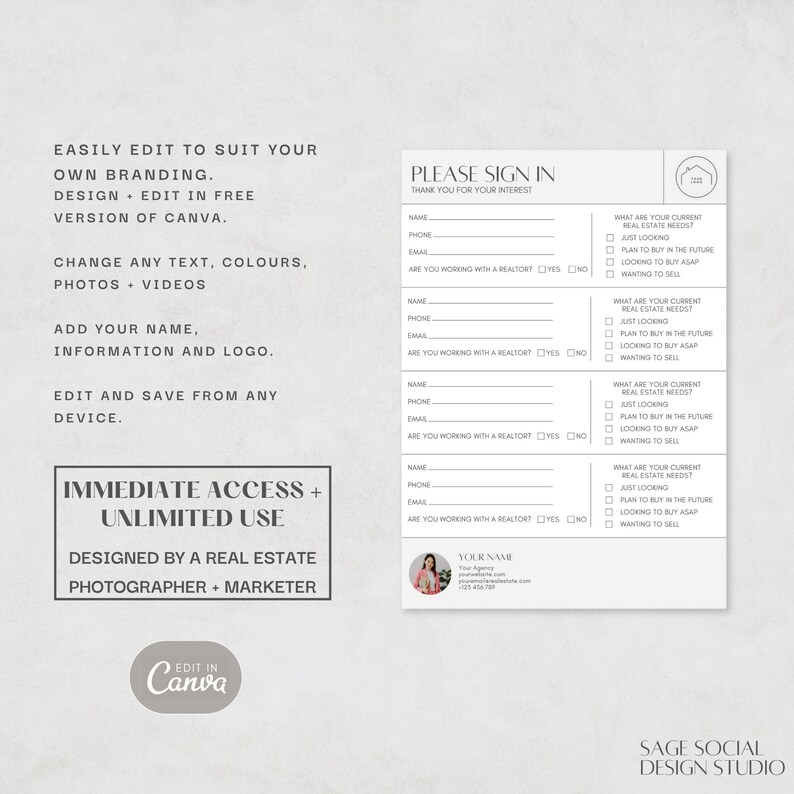 Real Estate Open House Sign in Sheet | Minimal Modern | Open Home Sign ...