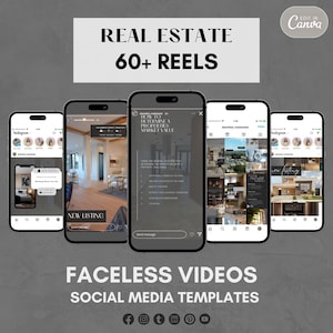 60+ Real Estate INSTAGRAM REELS Minimal Luxury Social Media Templates | Instagram Facebook Post Story | Marketing Selling Rent Realtor Canva