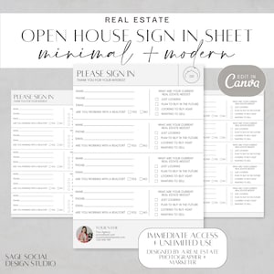 Real Estate Open House Sign In Sheet | Minimal Modern | Open Home Sign-In | Realtor Printable PDF | Marketing Design | Edit Instant Download