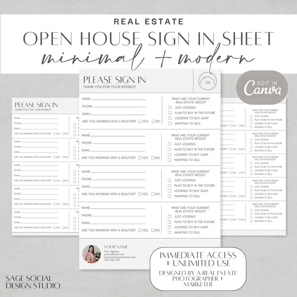 Real Estate Open House Sign In Sheet | Minimal Modern | Open Home Sign-In | Realtor Printable PDF | Marketing Design | Edit Instant Download