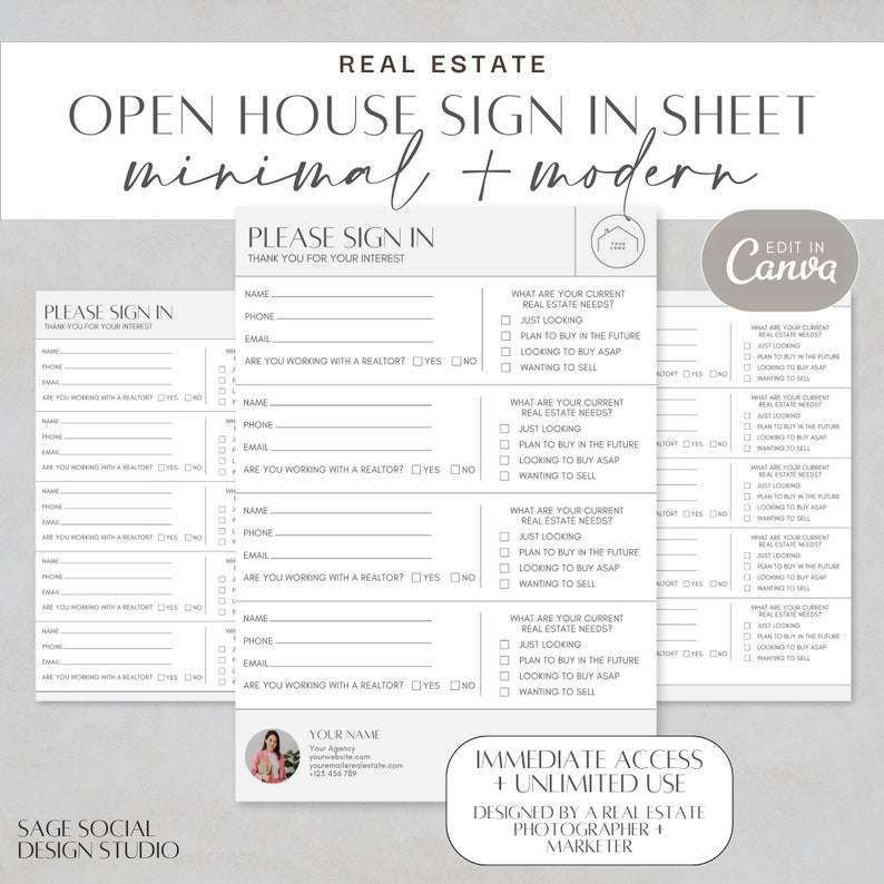 Real Estate Open House Sign in Sheet Minimal Modern Open Home Signin