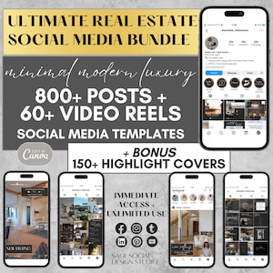 Ultimate Real Estate Social Media Template BUNDLE | 60+ REELS & 800+ POSTS Luxury Minimal Black Gold | Instagram Facebook Realtor Marketing