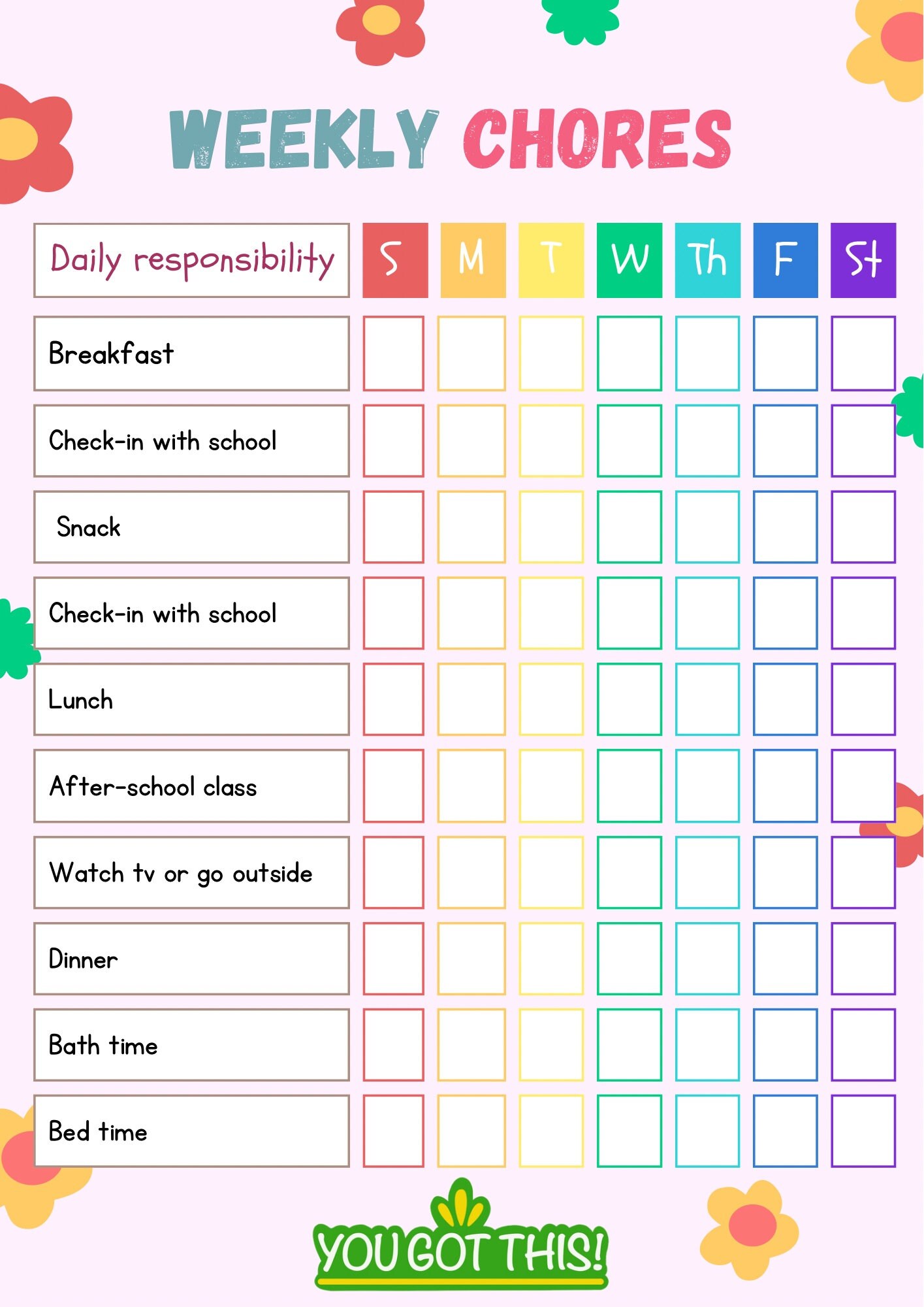 Weekly Responsibilities Printable Weekly Chore Responsibilities Chart for Kids and - Etsy