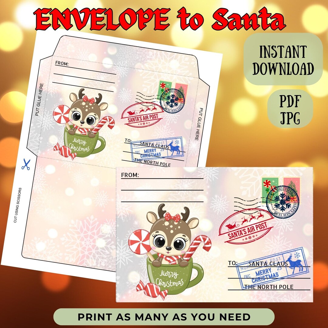 Reindeer Design Envelope Letter to Santa Digital Download - Etsy