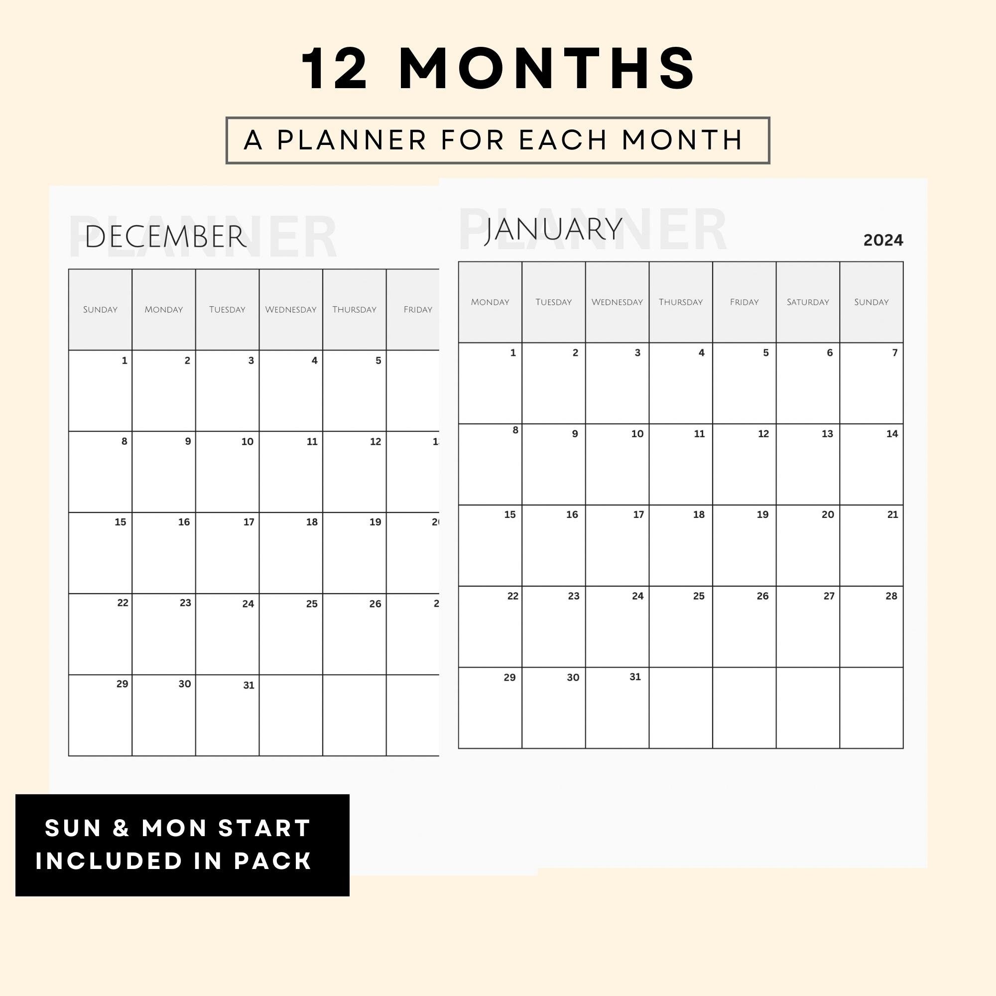 2024 Monthly Calendar Printable Planner Teacher Calendar - Etsy