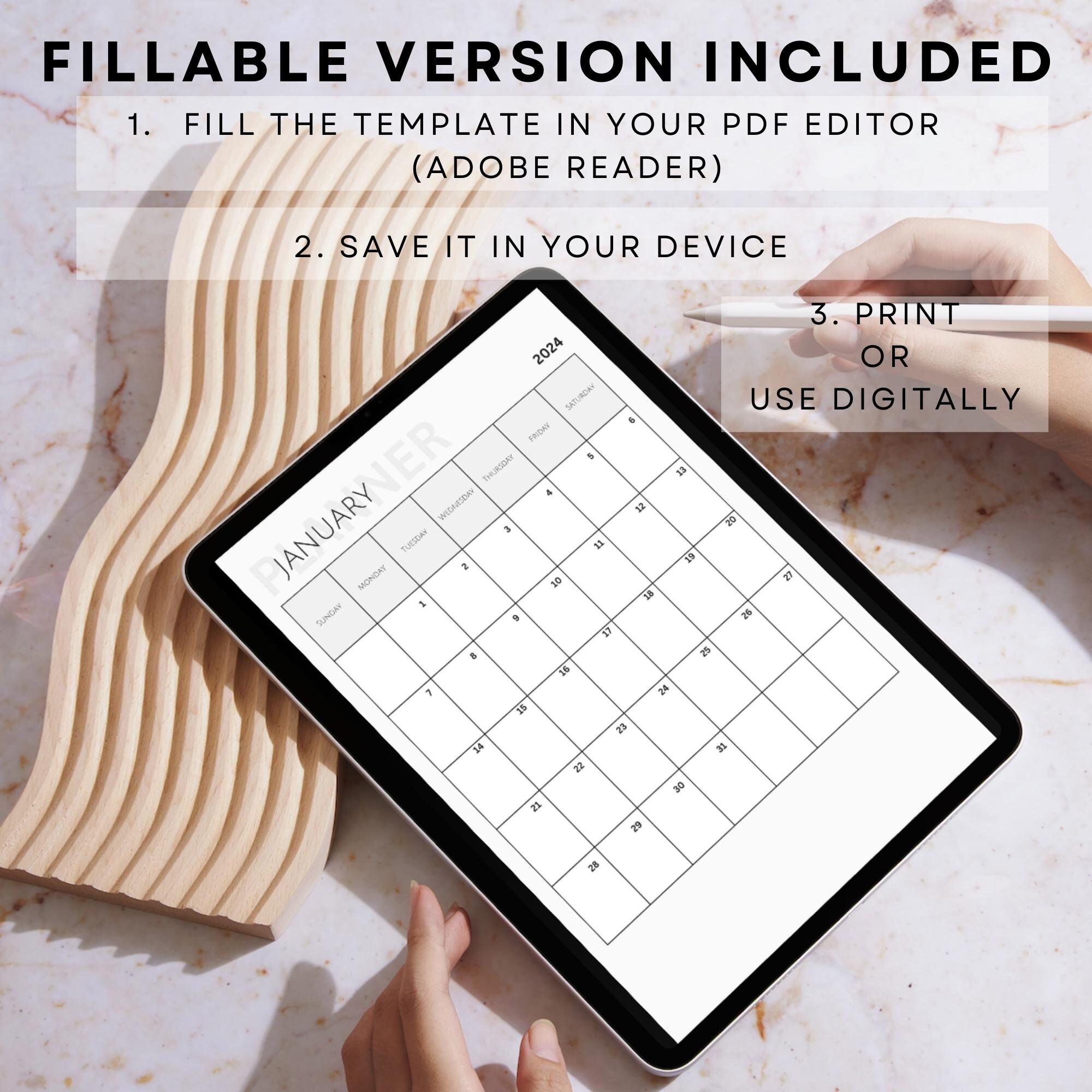 2024 Monthly Calendar Printable Planner Teacher Calendar - Etsy