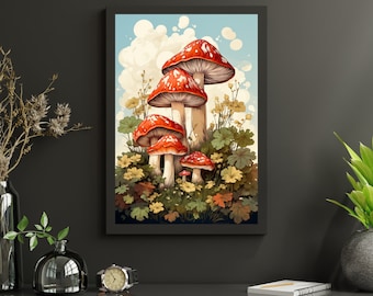 Retro Mushroom Magic Fairytale Digital Wall Art Download | Multiple popular sizes included | JPG files | Art for any space