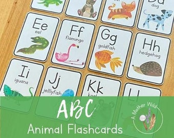 Mini ABC Flashcards, Animal Alphabet, Letter Learning, Early Learning Phonics Resource, Toddler Preschool Kindergarten Printable Activity