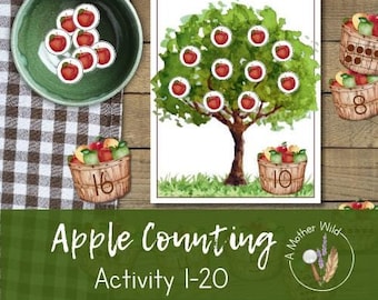 Apple Counting Math Activity, Toddler Preschool Number Learning, Kindergarten Math, Montessori Homeschool, Fall Activity, Counting Practice
