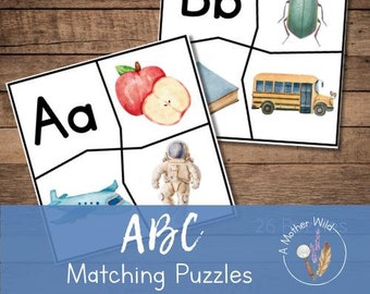 Beginning Letter Sound, ABC Puzzles, Alphabet Learning, Preschool Toddler Puzzles, Homeschool Montessori Printable, Initial ABC Sound Puzzle