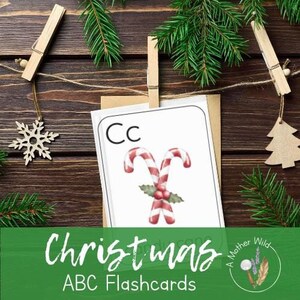 ABC Christmas Flashcards, Winter Themed Alphabet Learning Cards, Toddler Preschool ABC Cards, Montessori Homeschool Kindergarten Resource