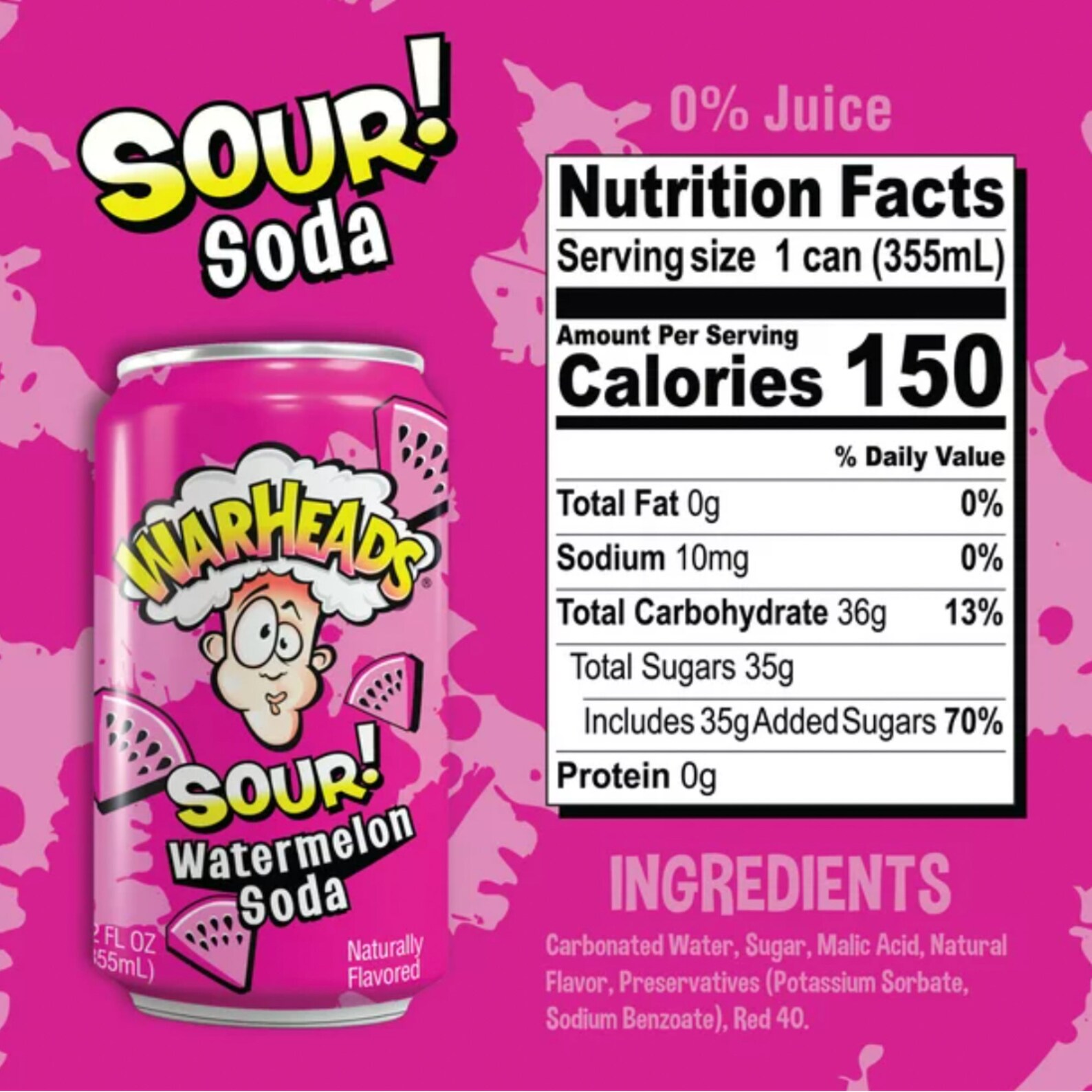Sour Watermelon Warheads Soda, Warheads Soda, Warhead Soda, Sour Soda