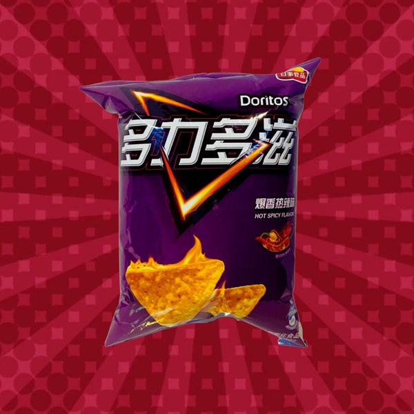 Doritos Hot Spicy Flavor, Chinese Doritos, Chinese Snacks, Limited Edition Doritos, Asian Snacks, Exotic Snacks, Doritos Snack Bags