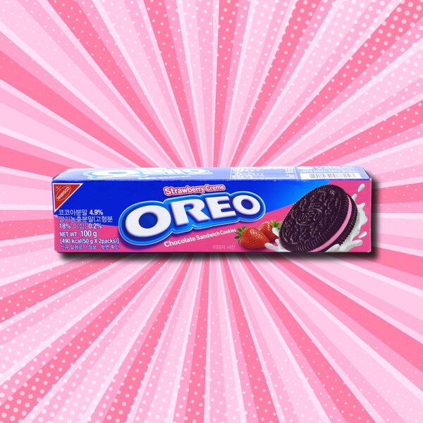 Korean Oreos, Oreo Strawberry Creme Cookies, Limited Edition, Exotic Snacks, 3.5 oz, Oreo Cookies, Custom Oreo Cookies, Korean Snacks, Oreos