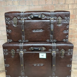 Large Chestnut Faux Leather Storage Box/Chest With Studded Detail
