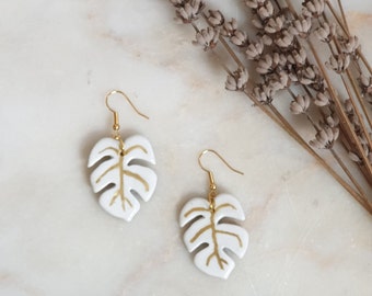 Leaf Porcelain Dangle Earrings, Gold on White Porcelain, Porcelain Earring, Leaf Jewelry, Porcelain Jewelry, Best gifts For Christmas